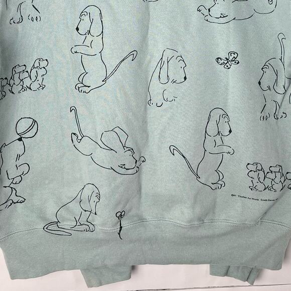 Vintage James Thurber Dog Art Fun Cartoon Sage Green Casual Sweatshirt - Picture 9 of 13